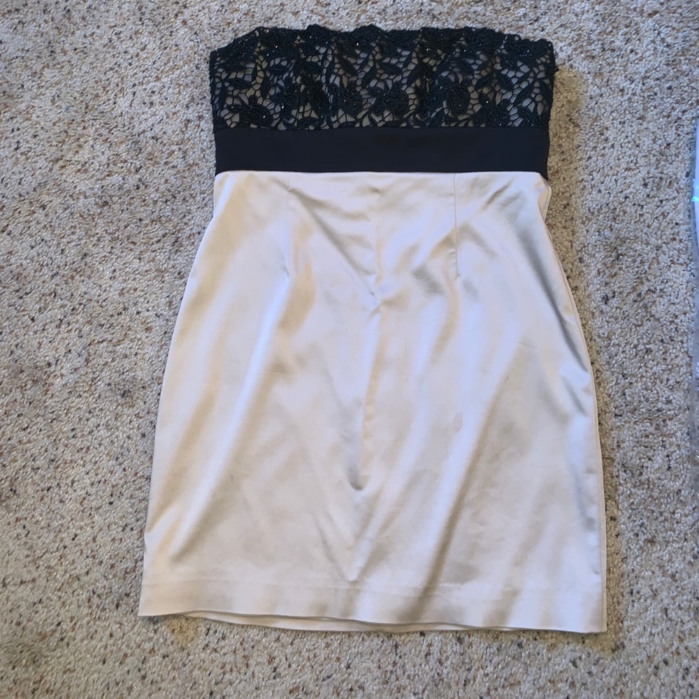 Bcbg maxazria champagne and black bejeweled dress